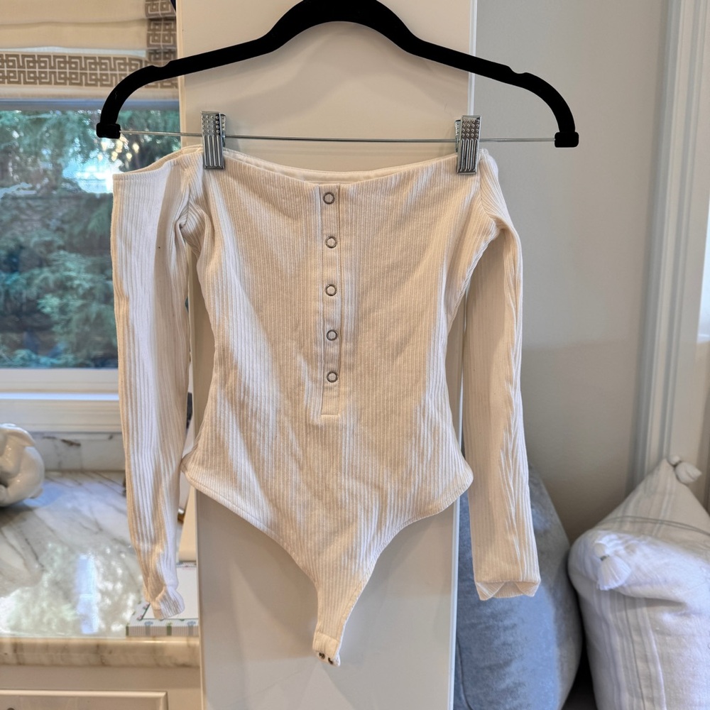 Off the Shoulder Button Up White Bodysuit